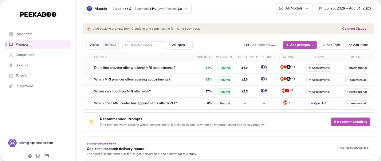 One-time visibility audit — illustrative AI Peekaboo product example